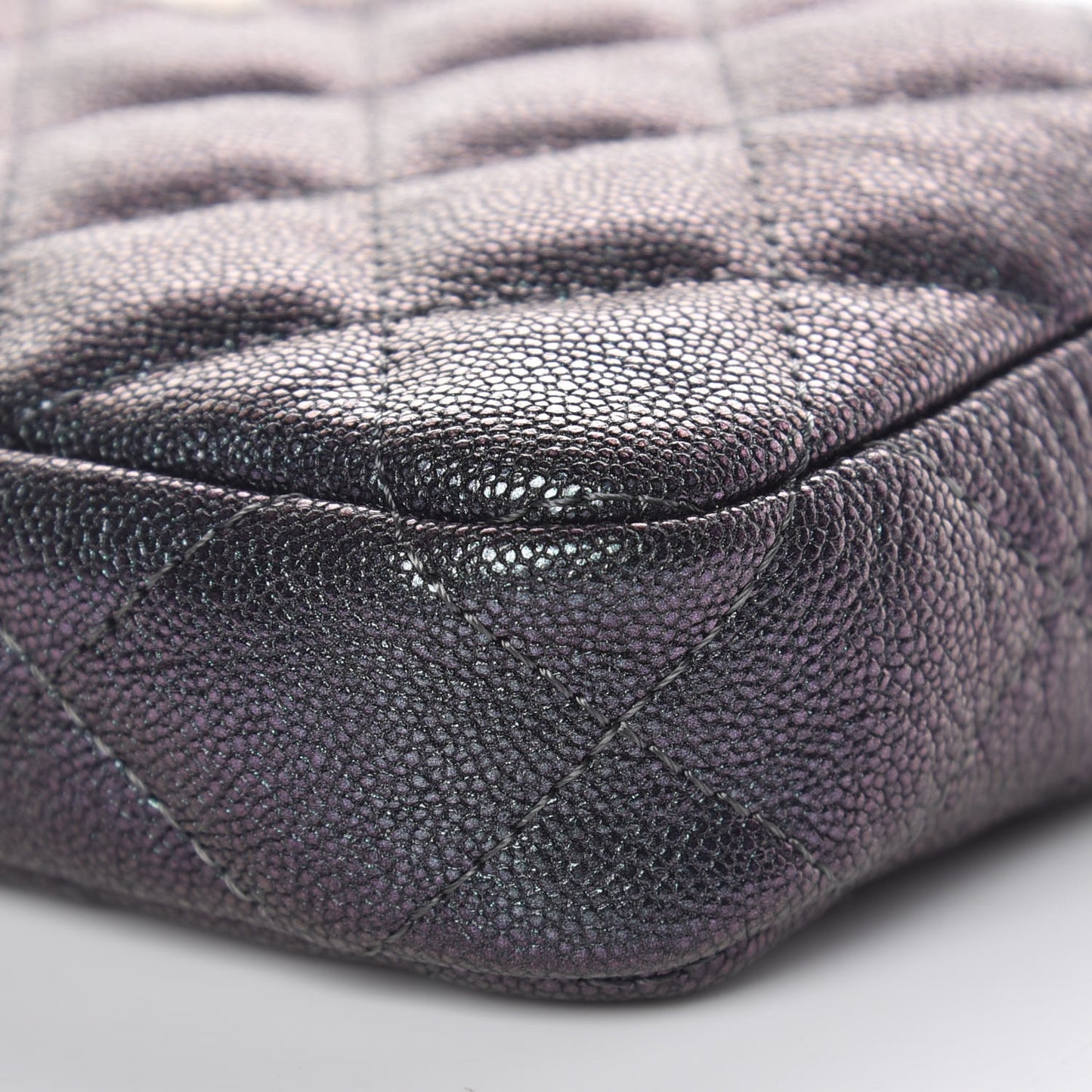Iridescent Caviar Quilted Clutch With Chain Black