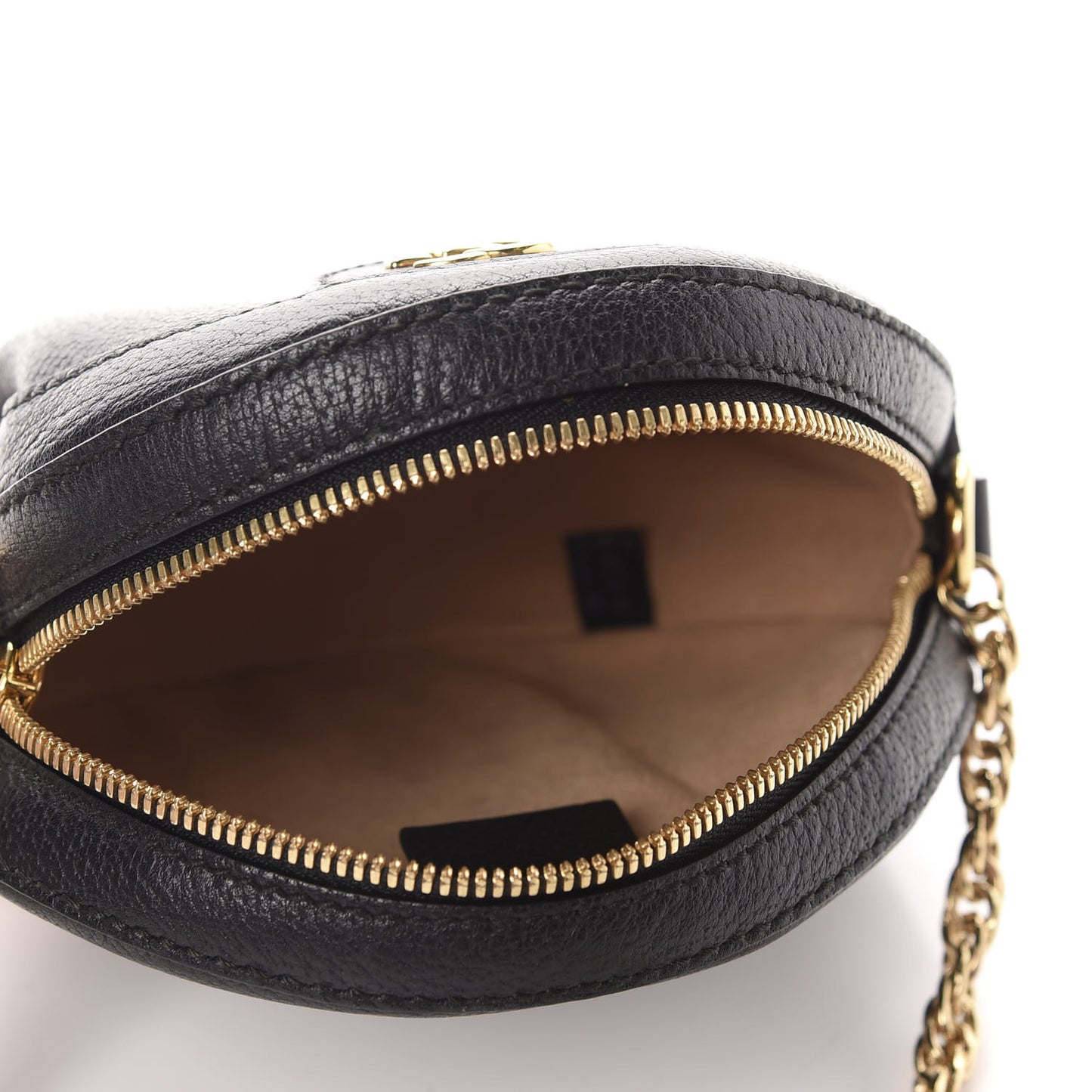 Grained Calfskin Web Mini Ophidia Round Shoulder Bag Black