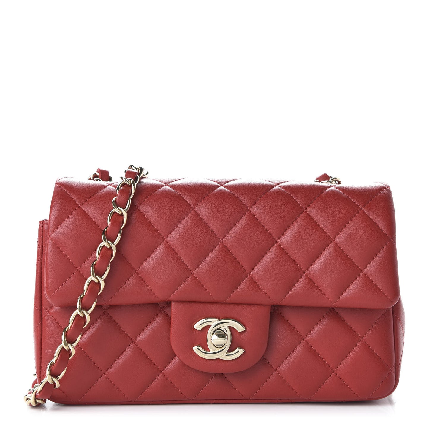 Lambskin Quilted Mini Rectangular Flap Red