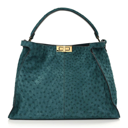 Fendi Ostrich Shiny Nappa Large Peekaboo X-Lite Green 1 of 16