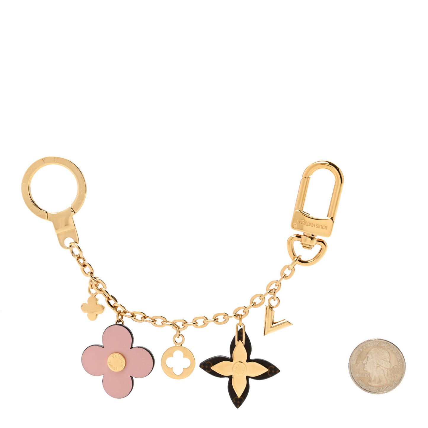 Brass Monogram Blooming Flowers Bag Charm Key Holder Rose Ballerine