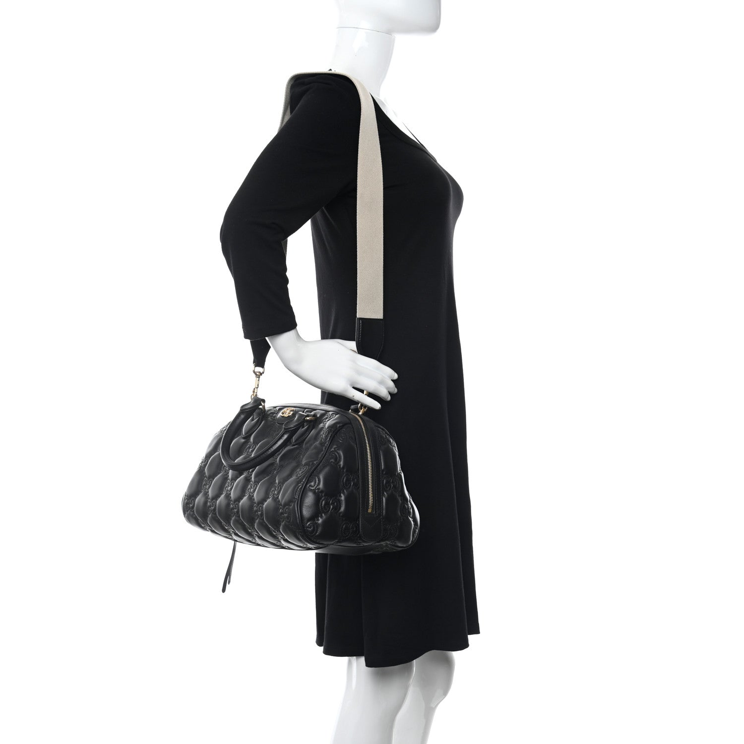 Gucci Calfskin GG Matelasse Medium Bowler Bag Black Natural 2 of 10