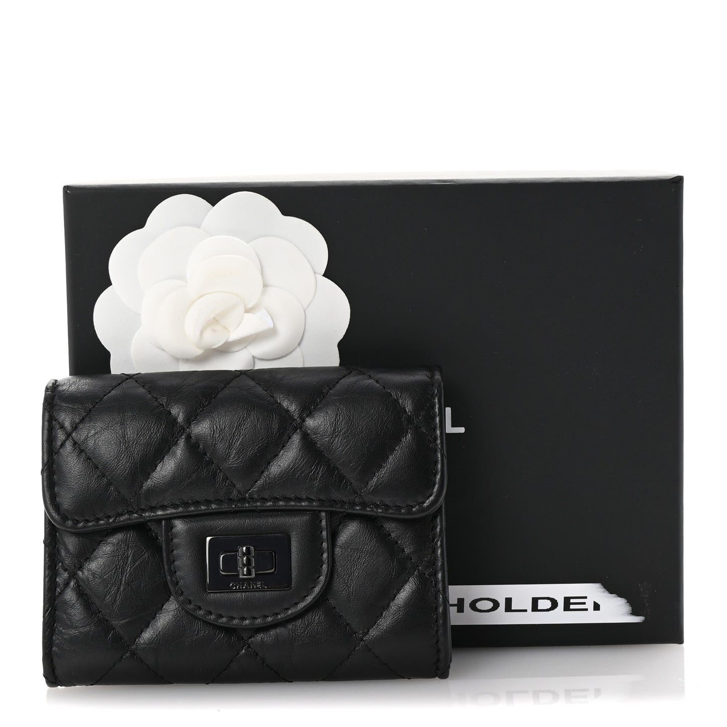 Aged Calfskin Quilted Reissue Flap Card Holder Wallet So Black