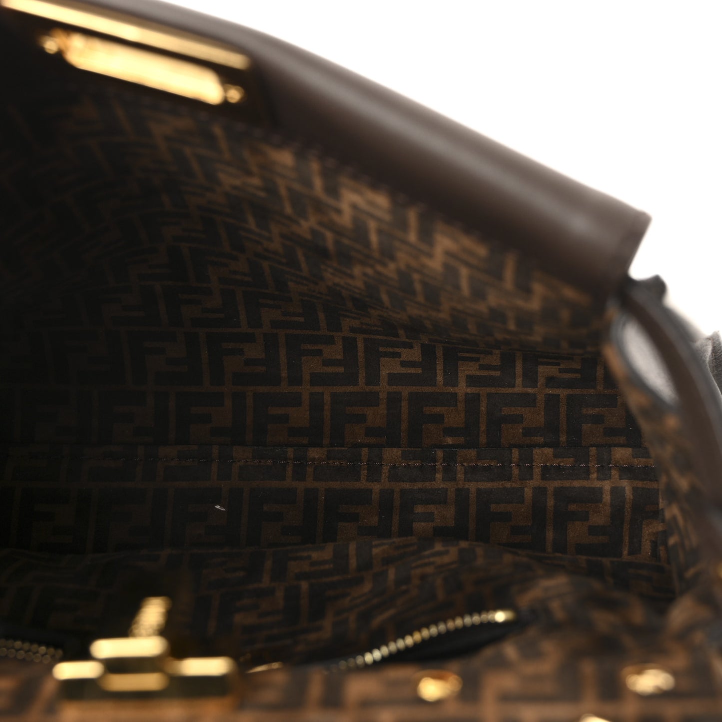 Vitello Seta Suede FF Mini Peekaboo Iconic Satchel Chocolate Sigaro Marrone
