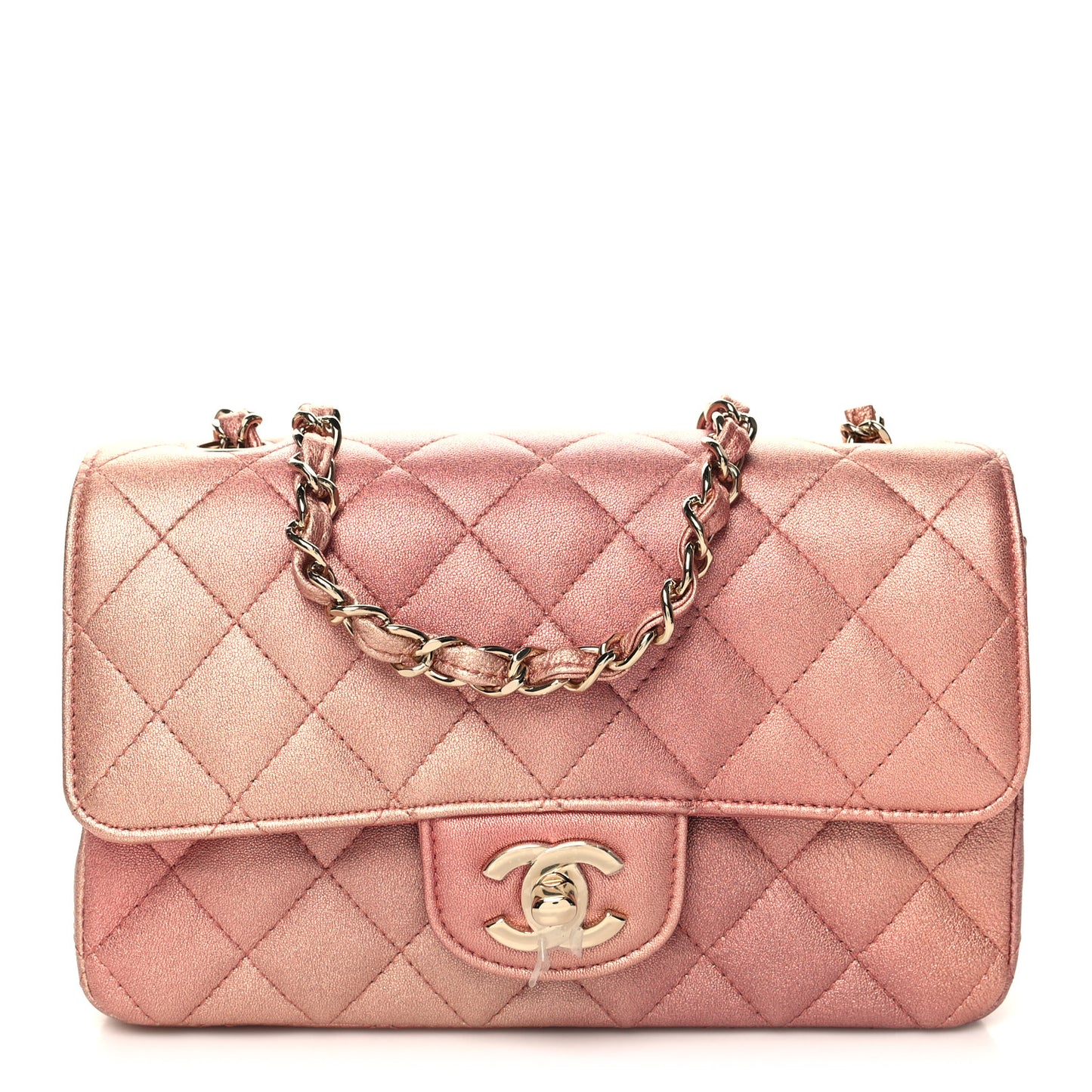 Metallic Lambskin Quilted Ombre Mini Rectangular Flap Pink