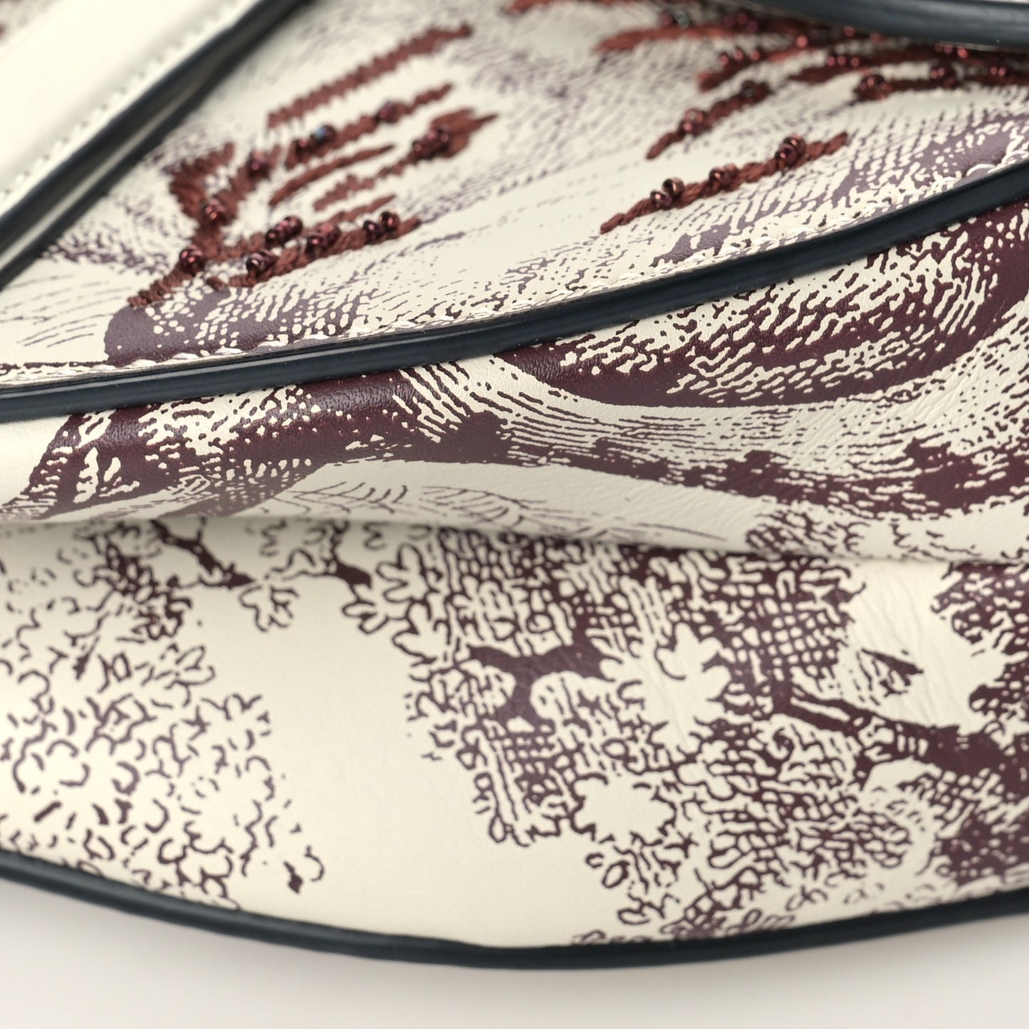 Calfskin Embroidered Toile de Jouy Saddle Bag Burgundy
