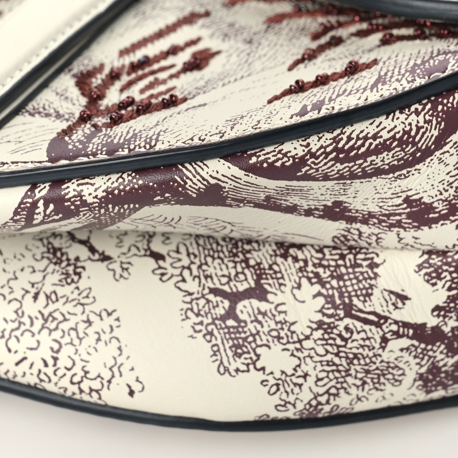 Christian Dior Calfskin Embroidered Toile de Jouy Saddle Bag Burgundy 7 of 7