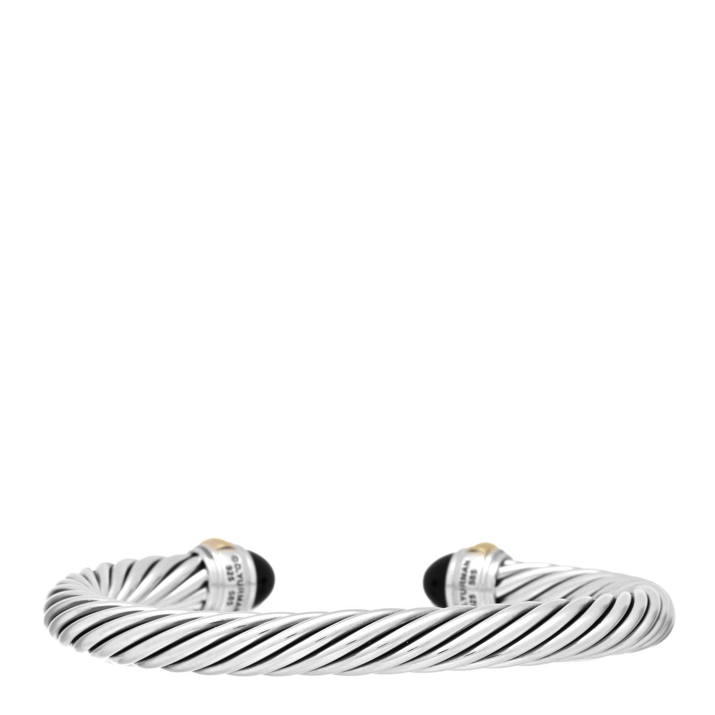 Sterling Silver 14K Yellow Gold Black Onyx 7mm Cable Classics Bracelet