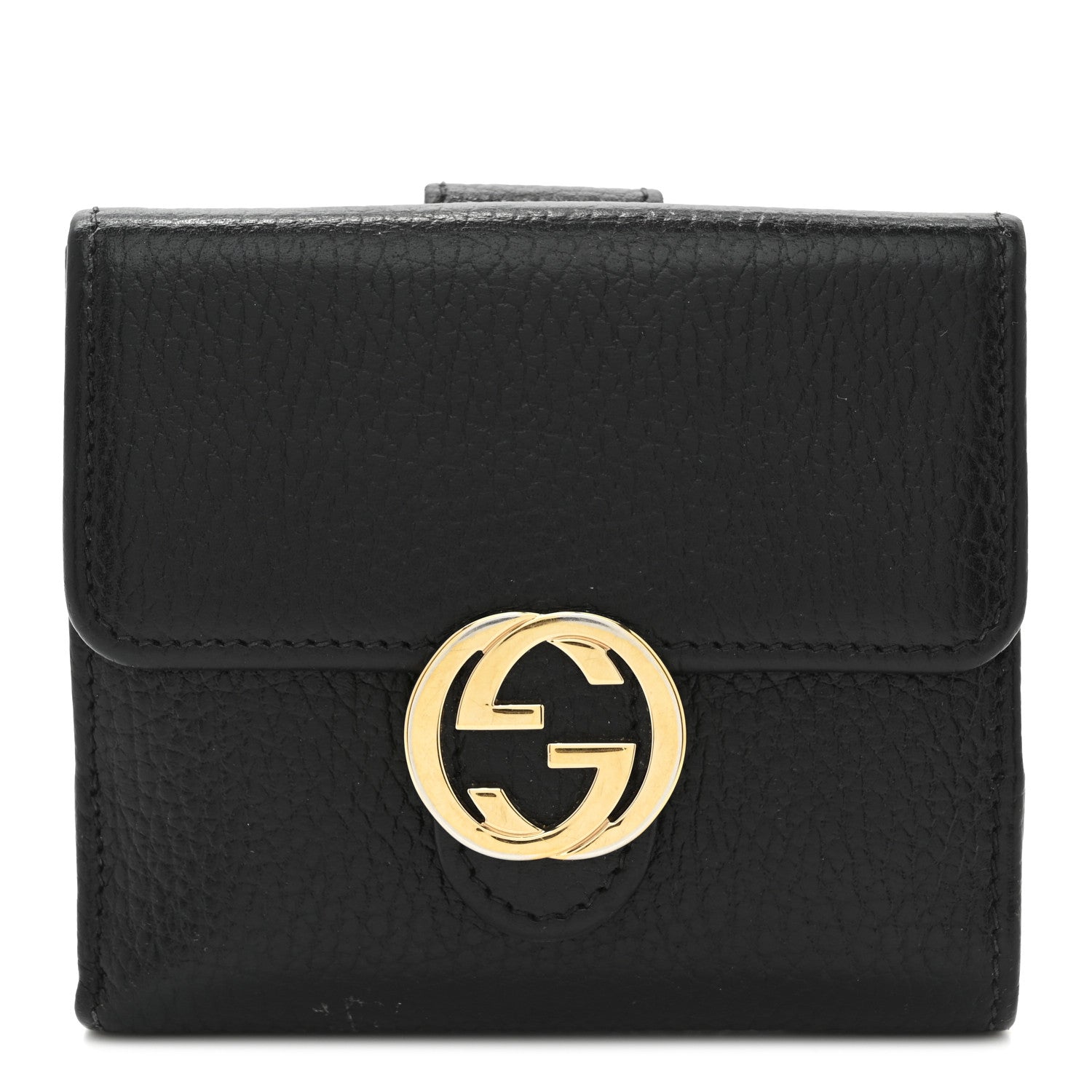 Gucci Dollar Calfskin Interlocking G French Wallet Black 1 of 7