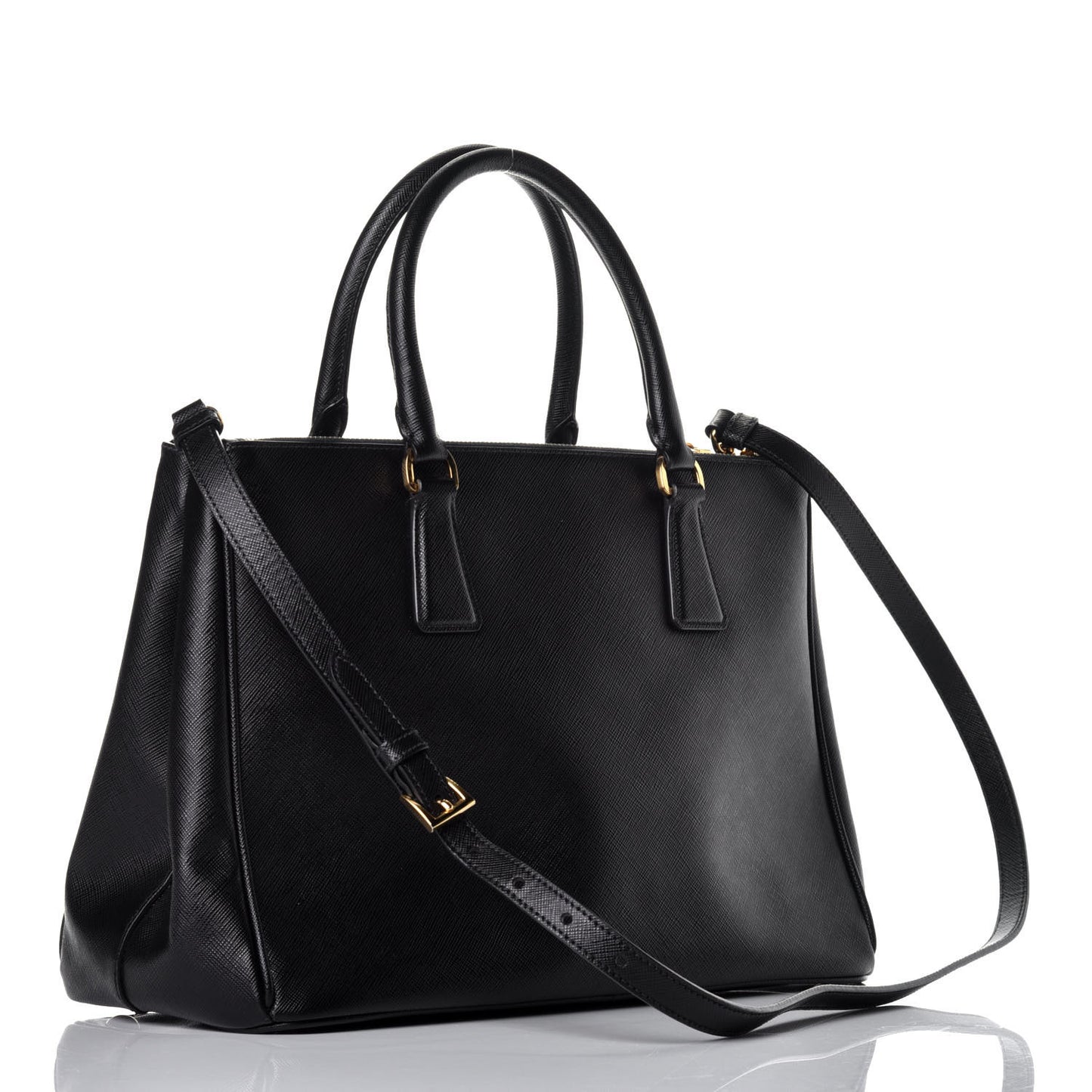 Saffiano Medium Galleria Double Zip Tote Black