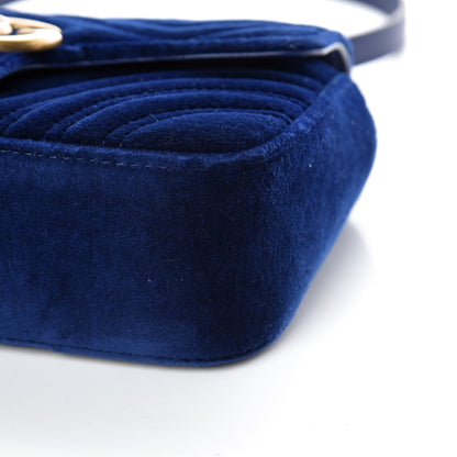 Gucci Velvet Matelasse Mini GG Marmont Shoulder Bag Cobalt Blue 6 of 9