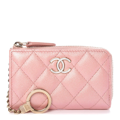 Chanel Iridescent Caviar Quilted Zipped Key Holder Case Rose Pink 1 of 14