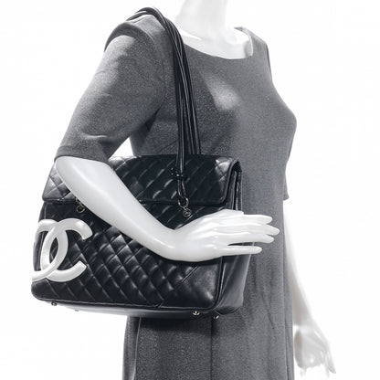 Chanel Calfskin Quilted Large Cambon Flap Black White 2 of 13