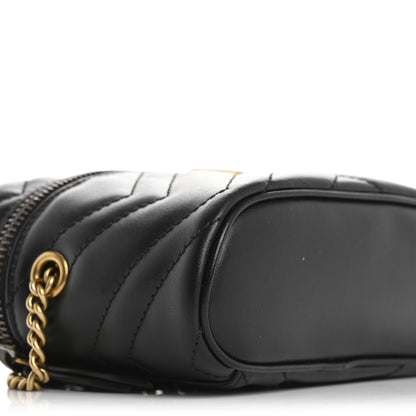 Gucci Calfskin Matelasse Chevron Mini GG Marmont Top Handle Bag Black 9 of 10