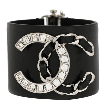 Chanel Lambskin Baguette Crystal CC Chain Cuff Bracelet M Black 1 of 5