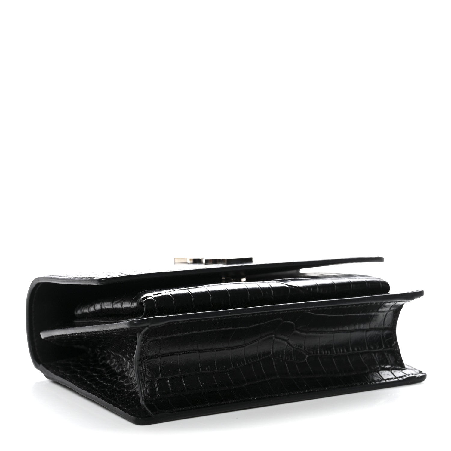 Saint Laurent Calfskin Crocodile Embossed Monogram Sunset Chain Wallet Black 4 of 11
