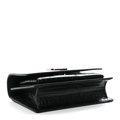 Saint Laurent Calfskin Crocodile Embossed Monogram Sunset Chain Wallet Black 4 of 11