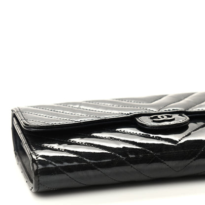 Chanel Patent Metallic Crumpled Calfskin Chevron Quilted Large Gusset Flap Wallet So Black 9 of 10