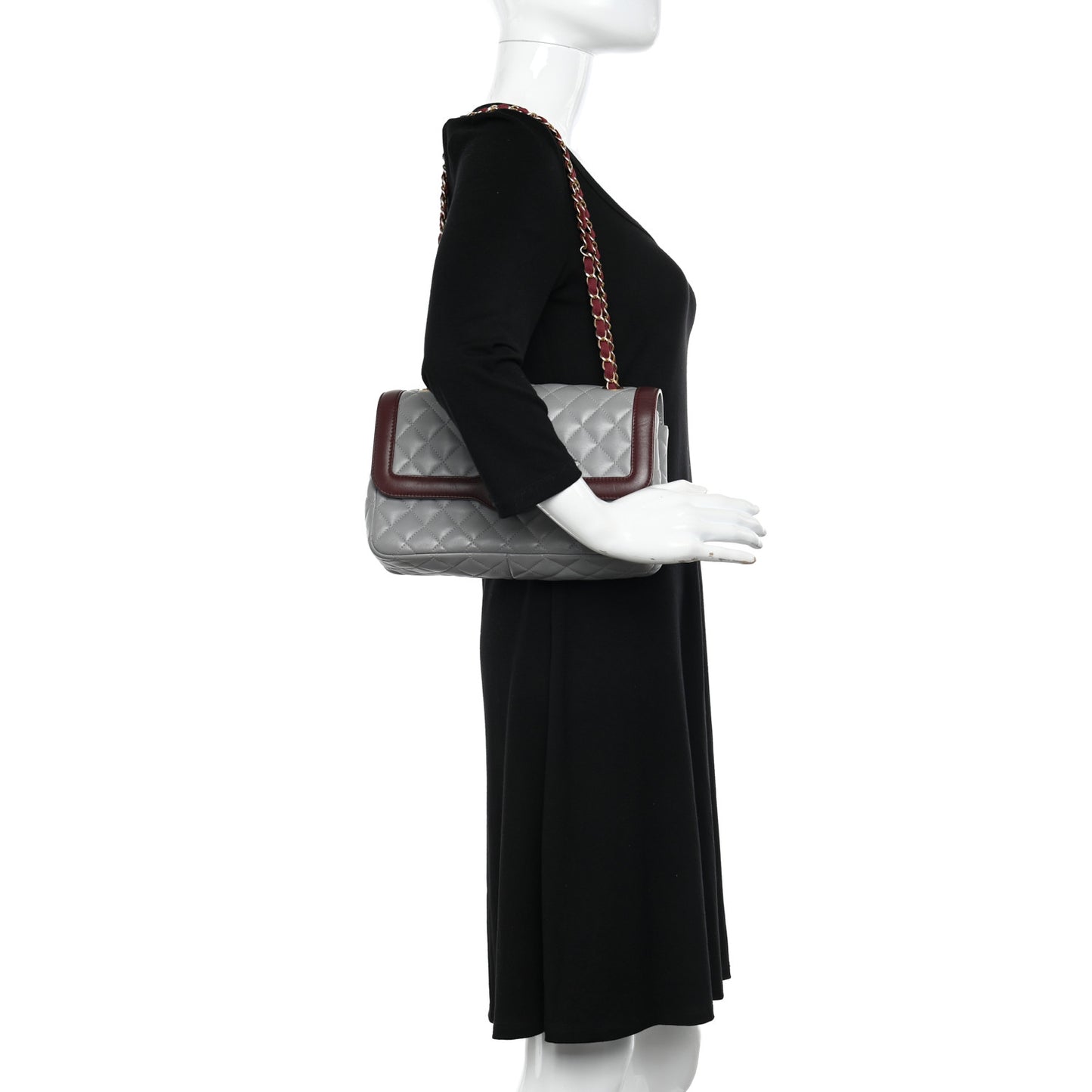 Lambskin Quilted Medium Two Tone Day Flap Grey Burgundy Grey Burgundy