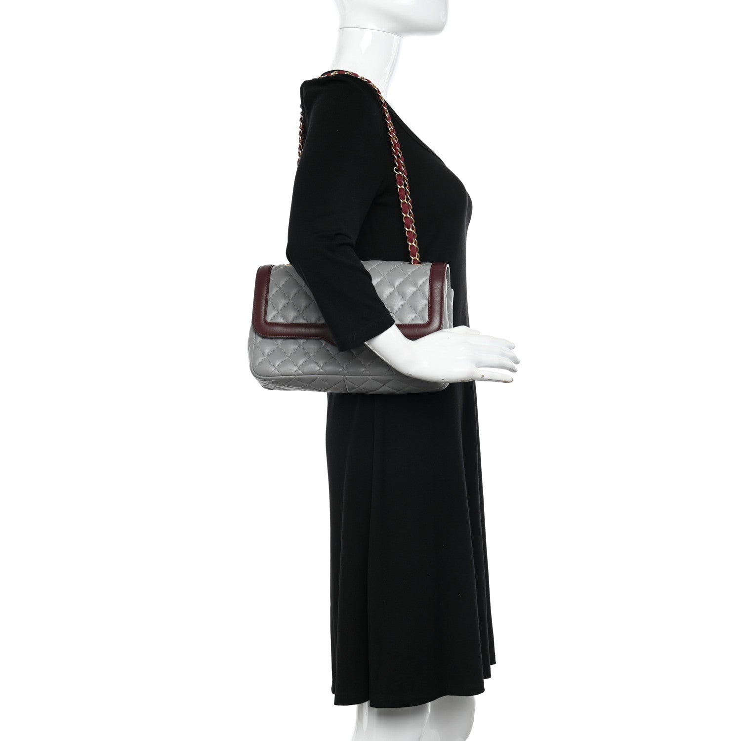 Chanel Lambskin Quilted Medium Two Tone Day Flap Grey Burgundy Grey Burgundy 2 of 11