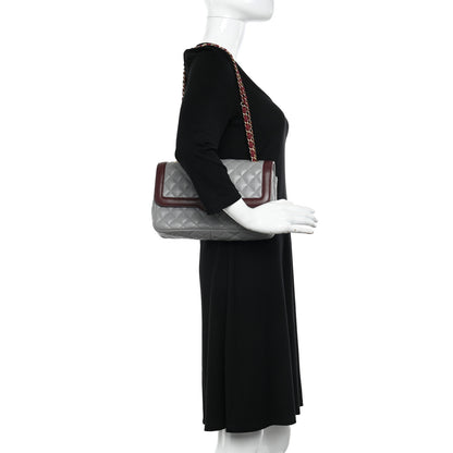 Chanel Lambskin Quilted Medium Two Tone Day Flap Grey Burgundy Grey Burgundy 2 of 11