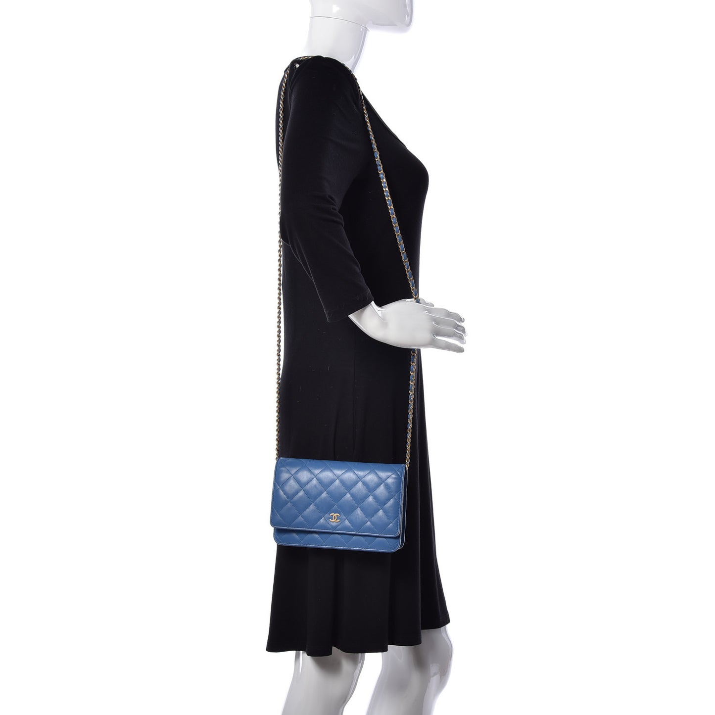 Lambskin Quilted Wallet On Chain WOC Light Blue