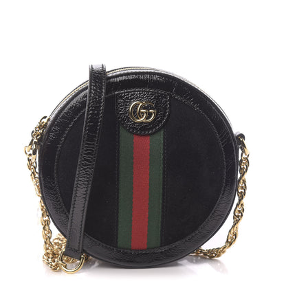 Gucci Suede Patent Web Mini Ophidia Round Shoulder Bag Black 1 of 10