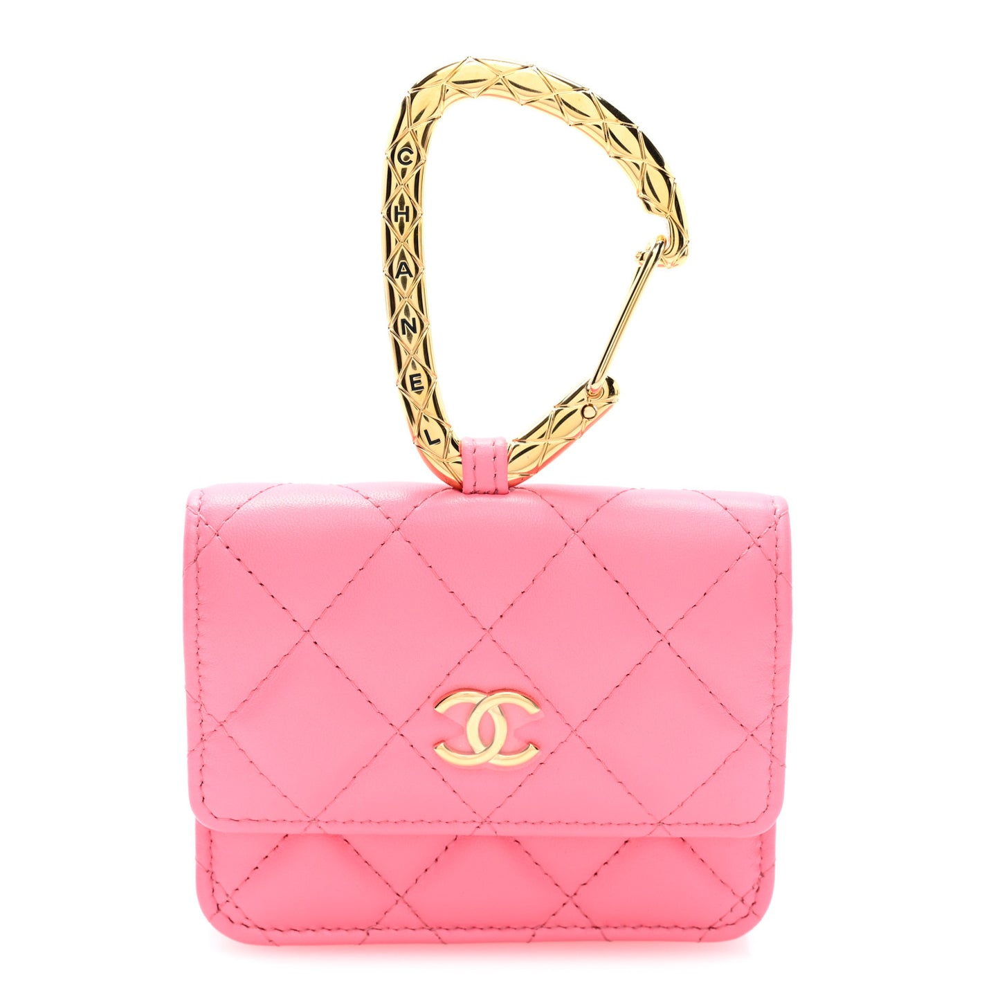 Lambskin Quilted CC Hook Card Holder Pink