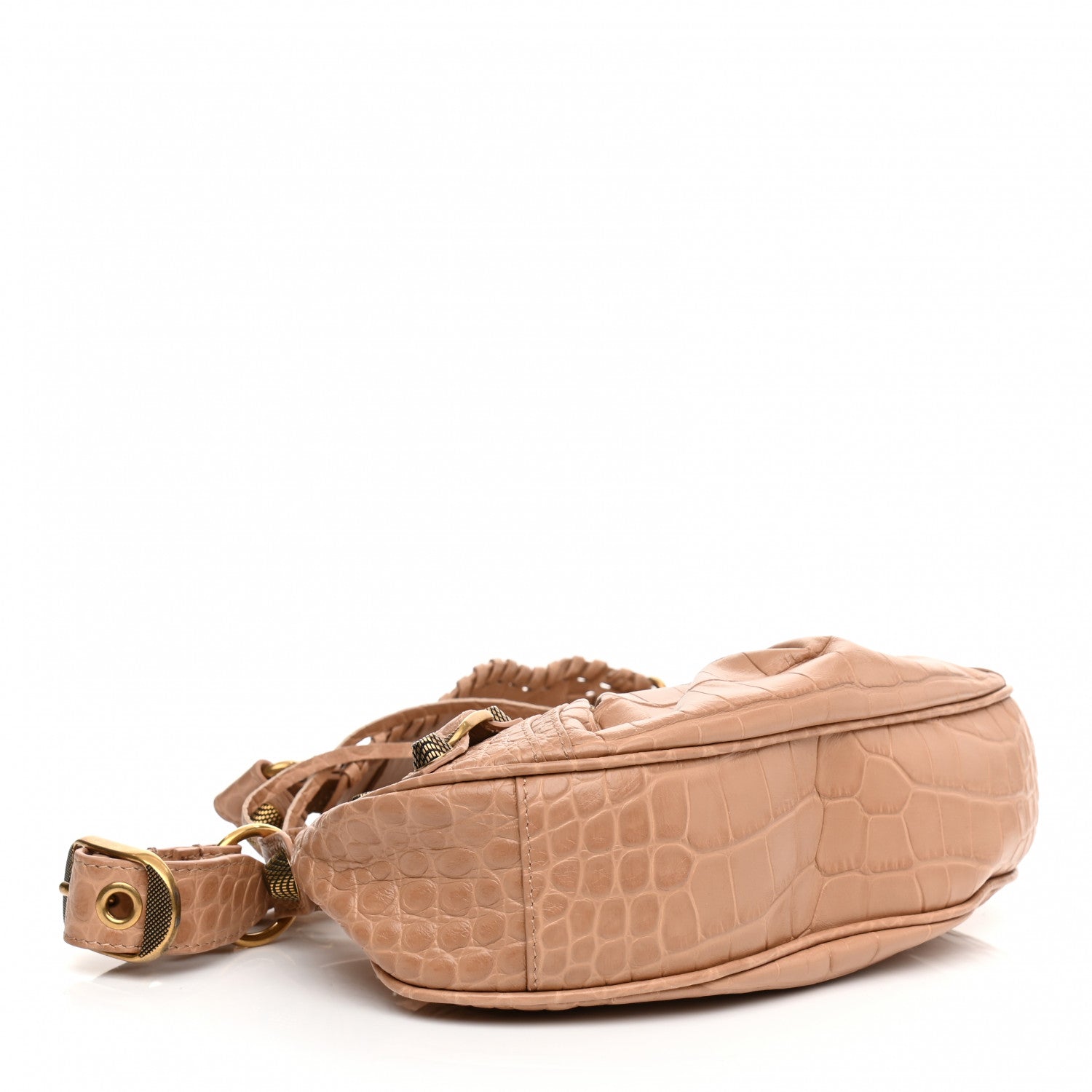 Balenciaga Extra Supple Calfskin Crocodile Embossed Le Cagole Shoulder Bag XS Nude Beige 4 of 10