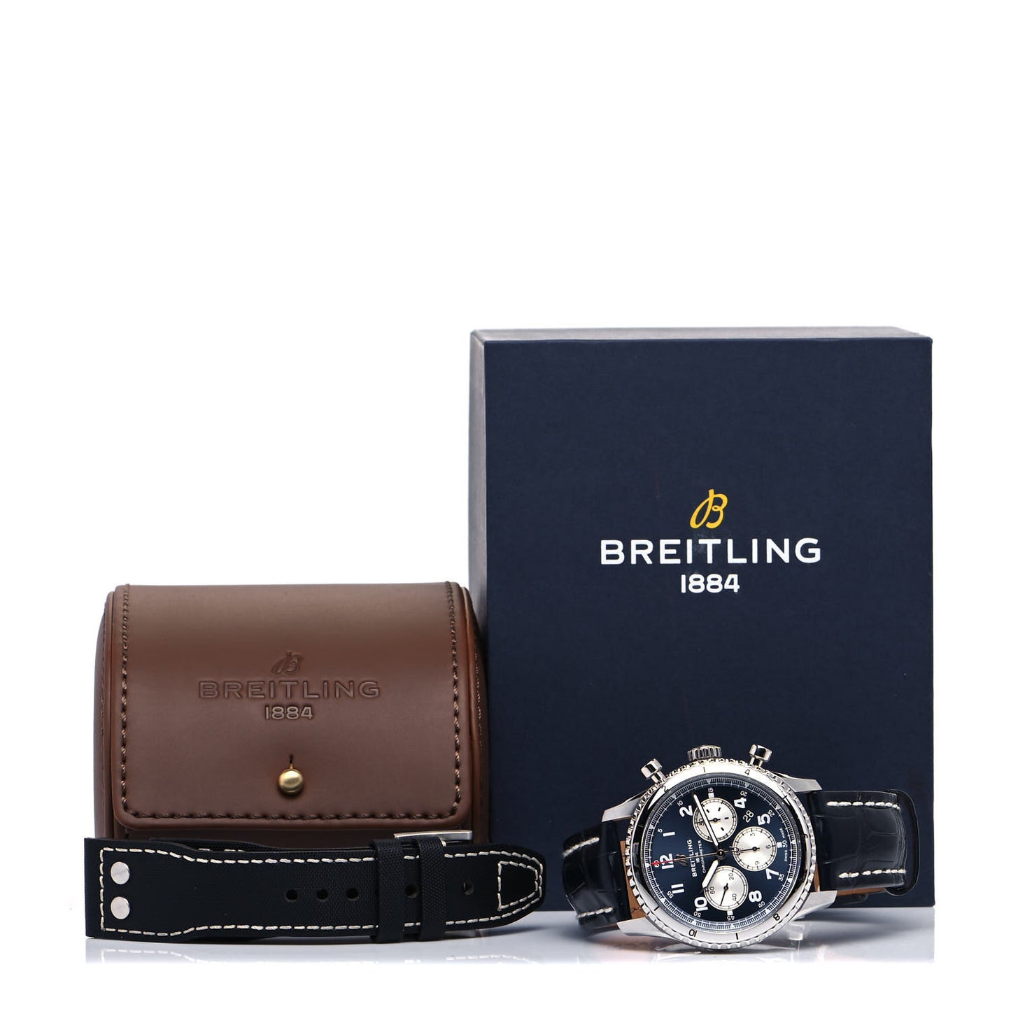 Stainless Steel Alligator 43mm Aviator 8 B01 Chronograph Automatic Watch Blue AB0119