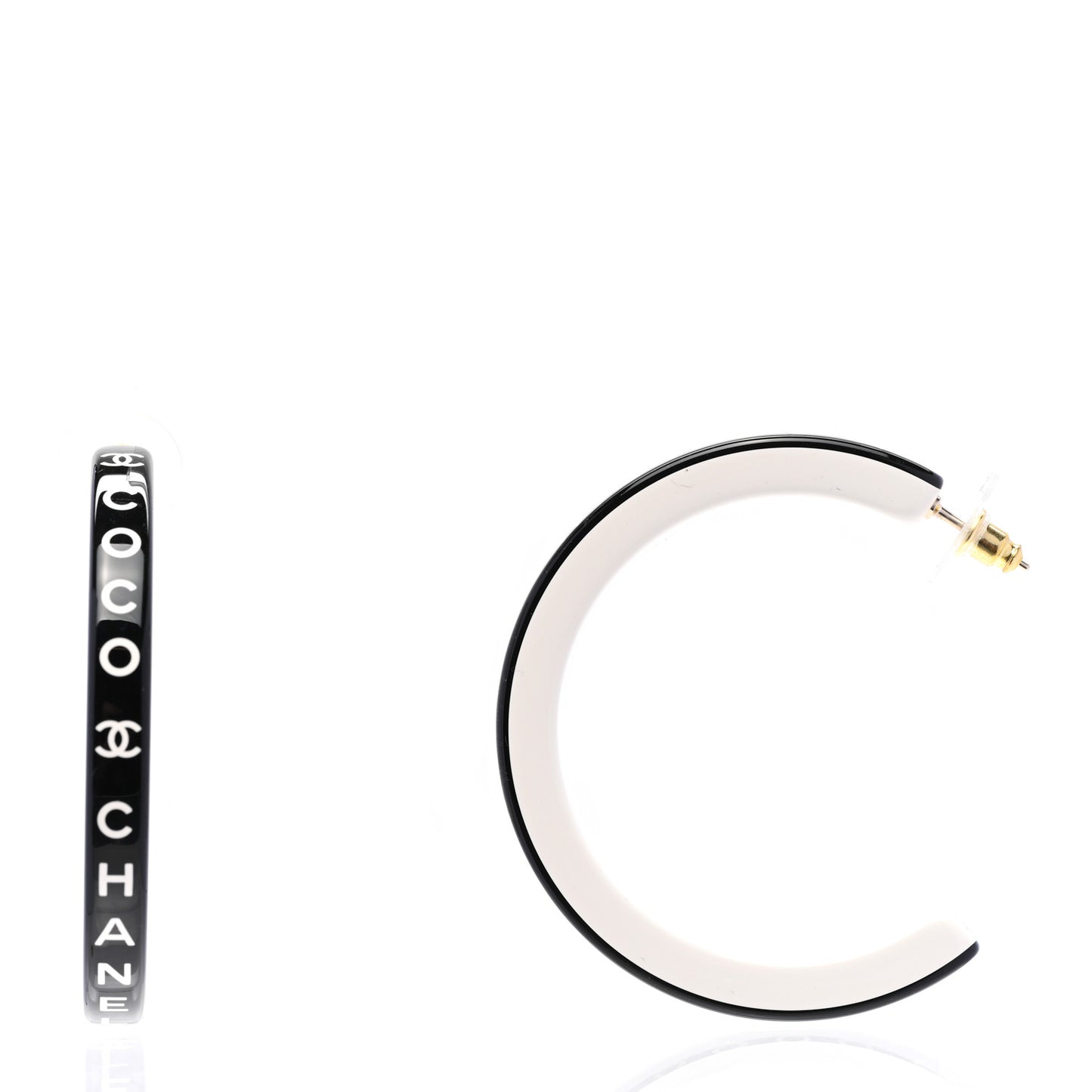 Resin Logo Hoop Earrings Black White