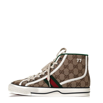 Gucci GG Monogram Web Womens 1977 Tennis High Top Sneakers 39.5 Beige Ebony Mystic White 1 of 7