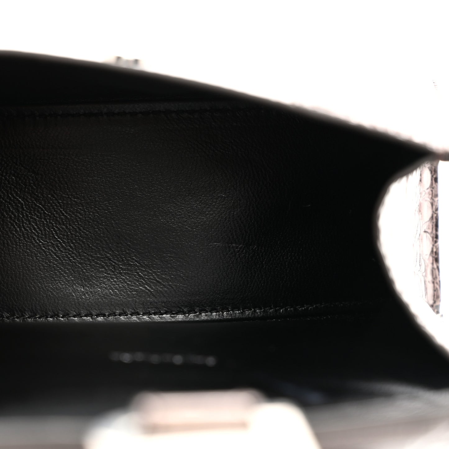 Metallic Shiny Calfskin Crocodile Embossed Hourglass Top Handle Bag XS Dark Bronze
