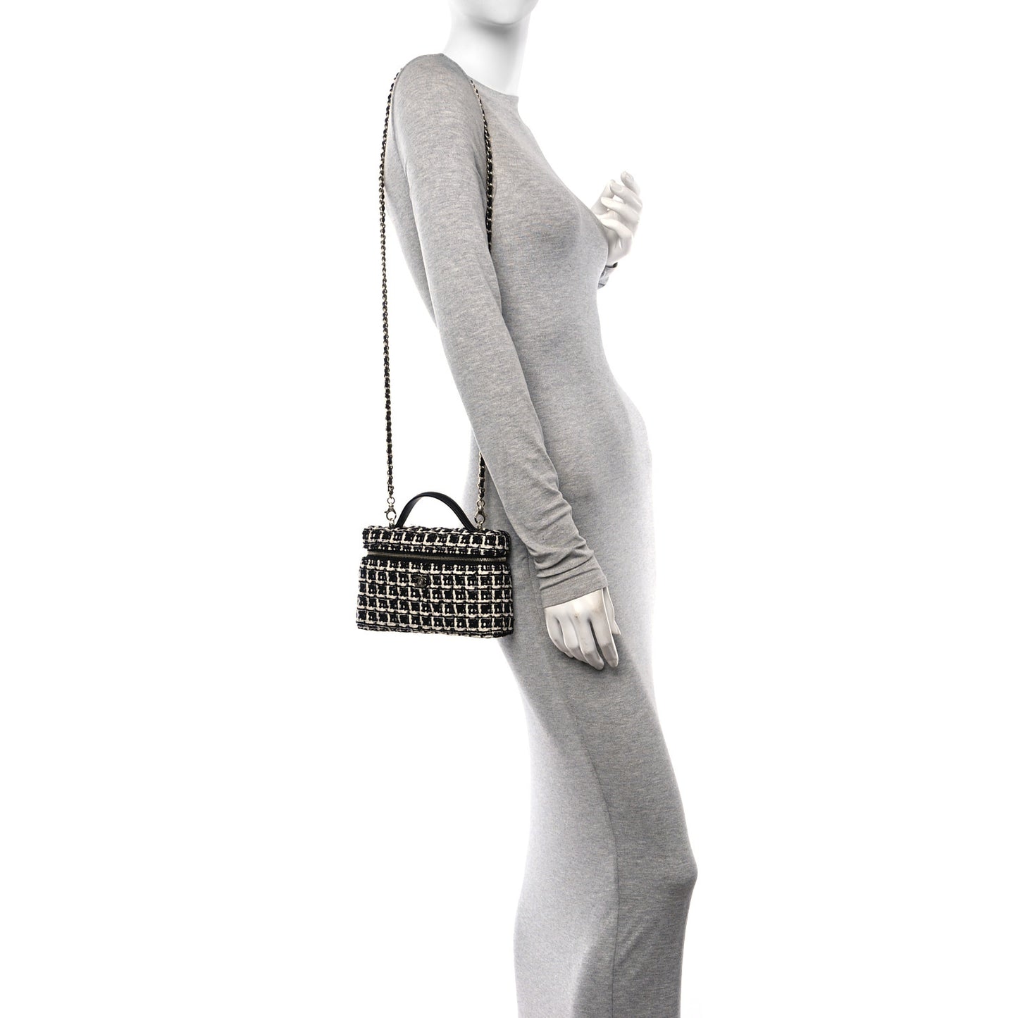 Tweed Quilted Top Handle Slim Long Vanity Black Ecru White