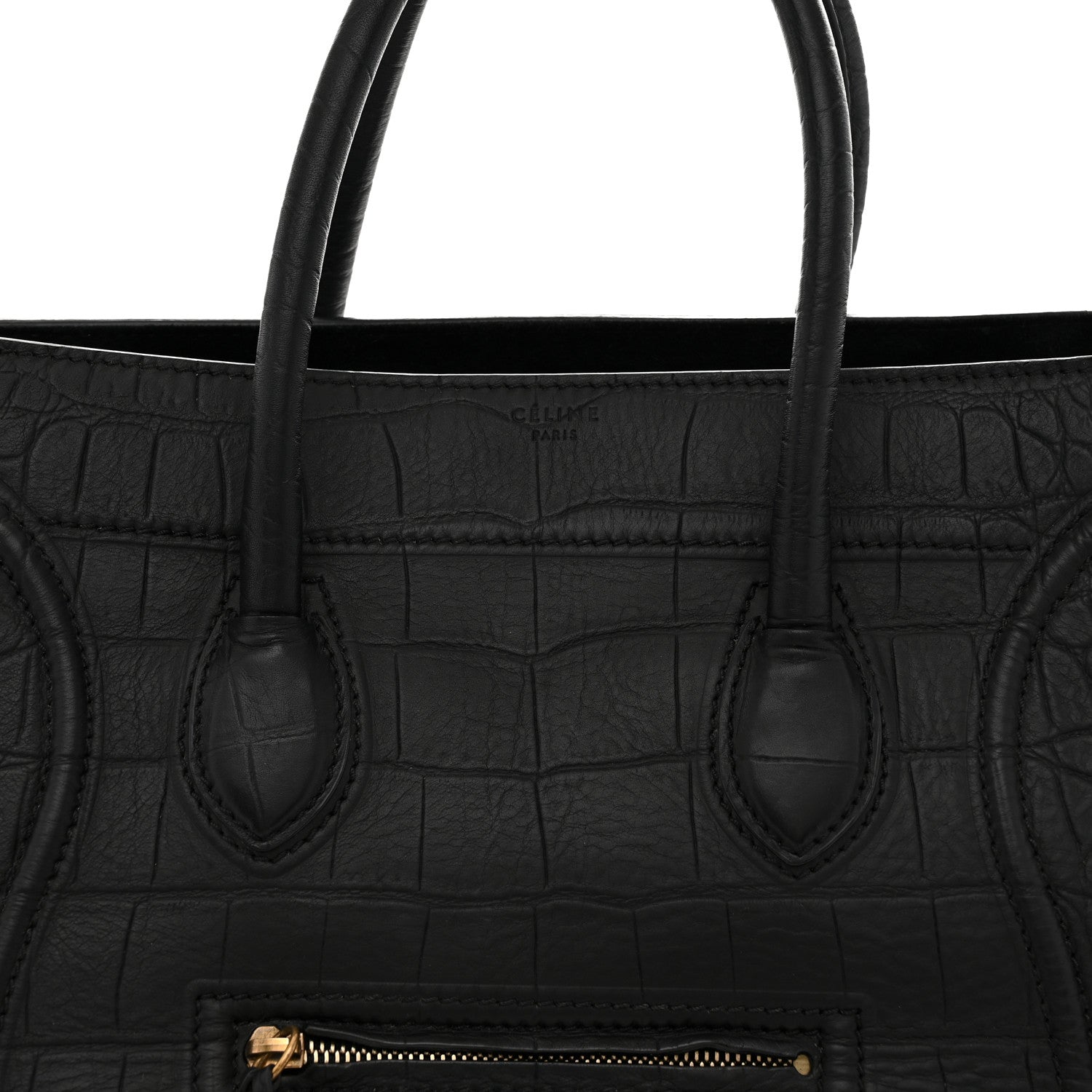 Celine Crocodile Embossed Calfskin Medium Phantom Luggage Black 8 of 11