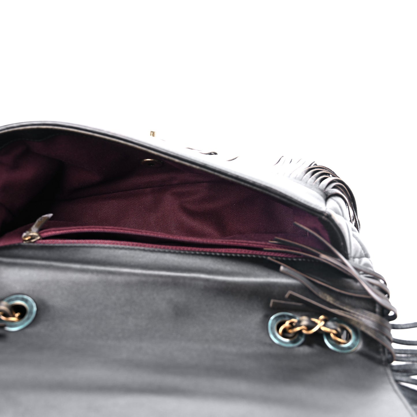 Metallic Calfskin Quilted Large Into The Fringe Flap Black
