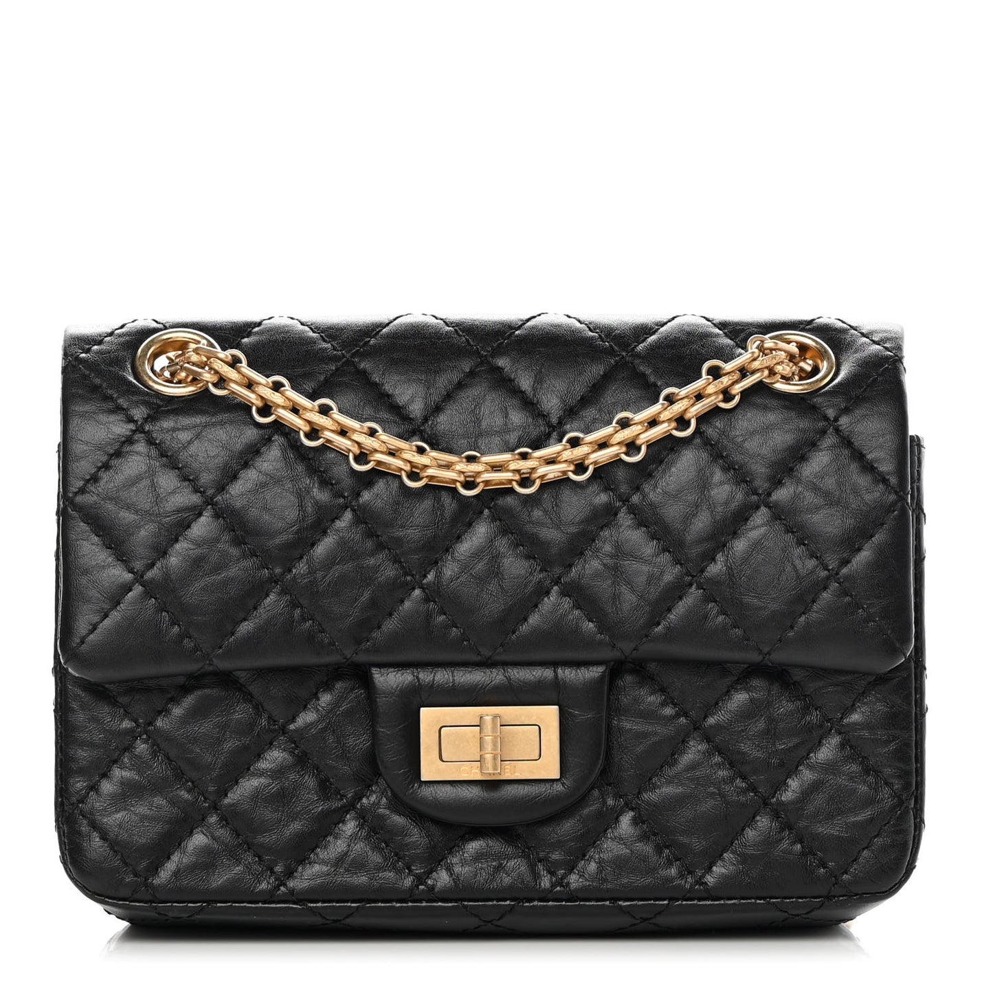 Aged Calfskin Quilted 2.55 Reissue Mini Flap Black