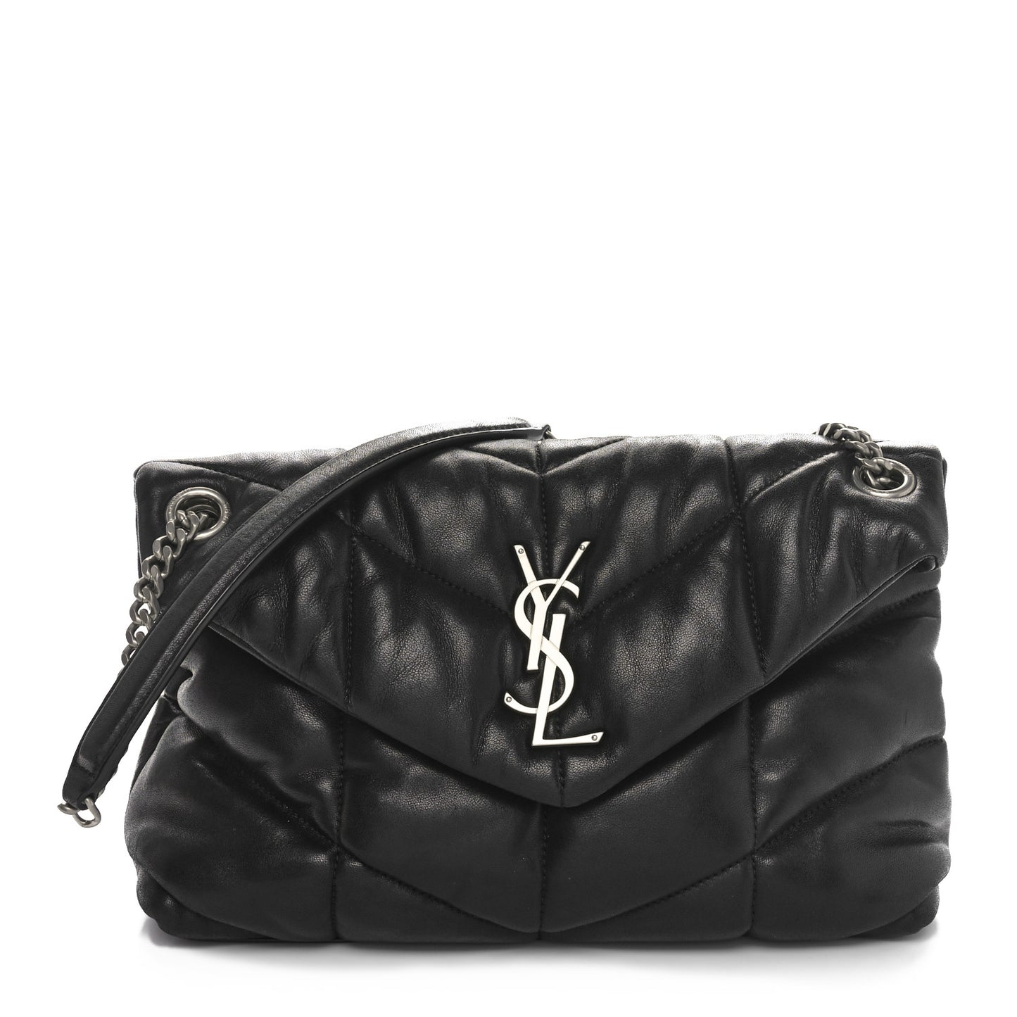 Lambskin Quilted Small Loulou Puffer Monogram Chain Satchel Black