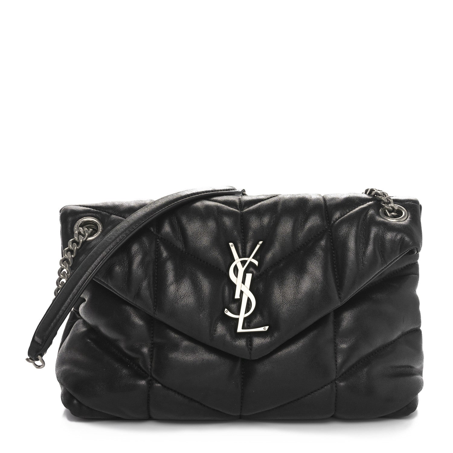 Saint Laurent Lambskin Quilted Small Loulou Puffer Monogram Chain Satchel Black 1 of 11