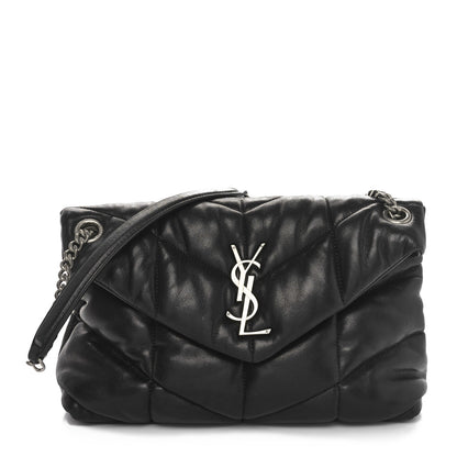 Saint Laurent Lambskin Quilted Small Loulou Puffer Monogram Chain Satchel Black 1 of 11