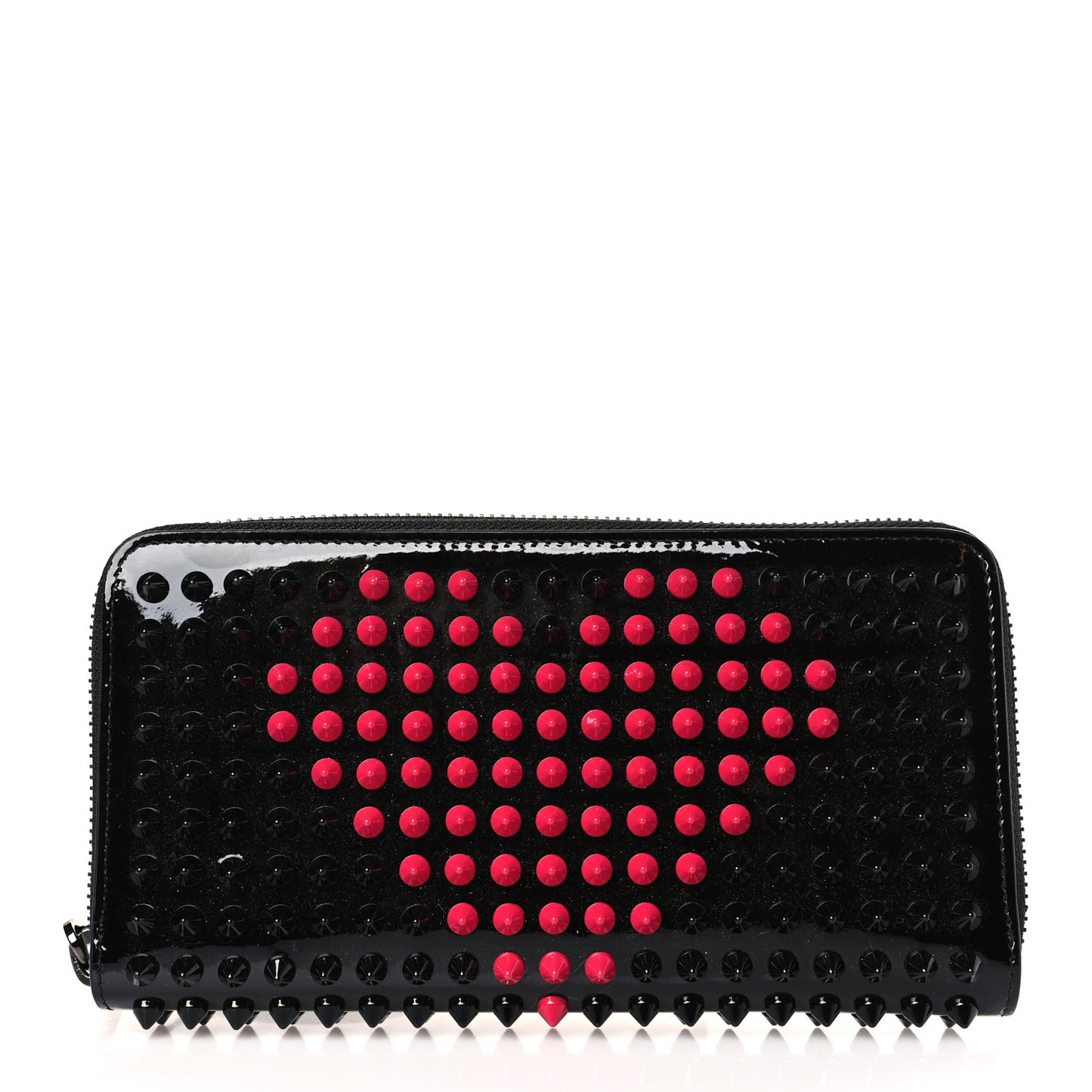 Patent Panettone Spiked Valentines Zip Around Wallet Black Fuchsia