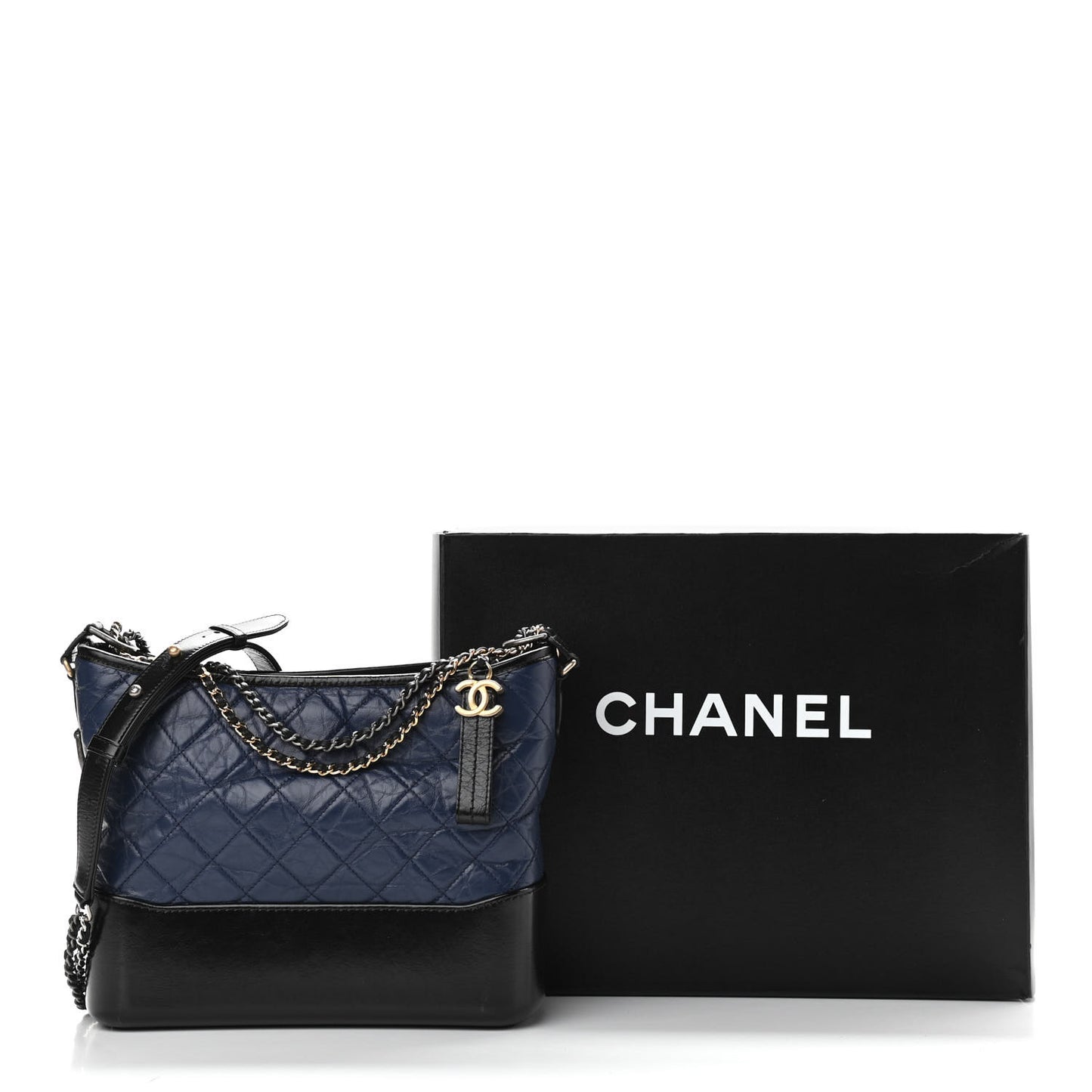 Aged Calfskin Quilted Medium Gabrielle Hobo Navy Black