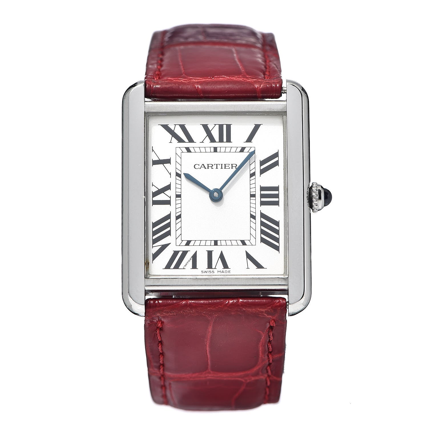 Cartier Stainless Steel Alligator 27mm Tank Solo Quartz Watch Red 1 of 9