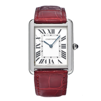 Cartier Stainless Steel Alligator 27mm Tank Solo Quartz Watch Red 1 of 9