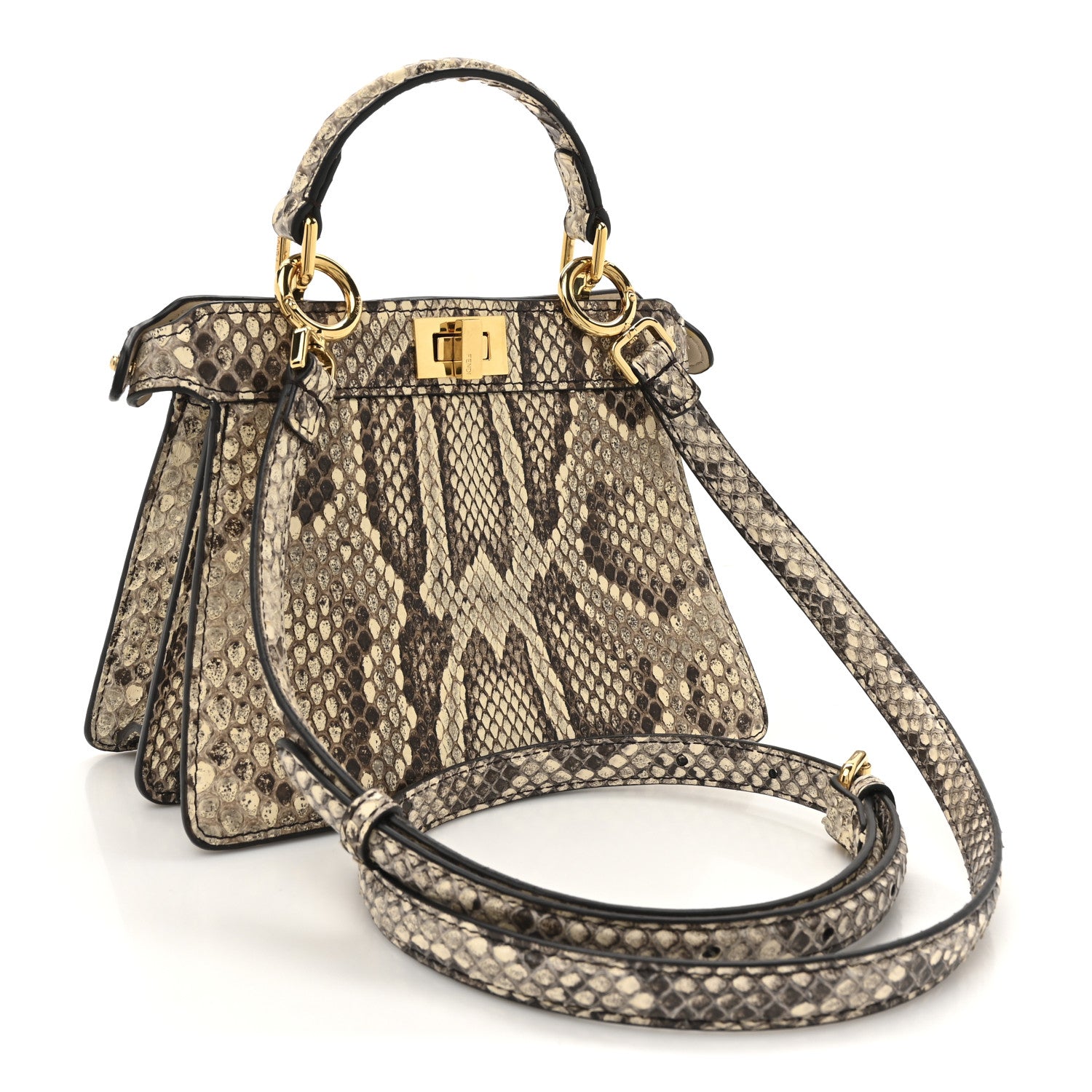 Fendi Snakeskin Shiny Nappa Petite Peekaboo I SEE U Satchel Daisy Roccia Camelia 3 of 12