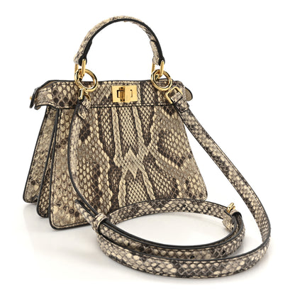 Fendi Snakeskin Shiny Nappa Petite Peekaboo I SEE U Satchel Daisy Roccia Camelia 3 of 12