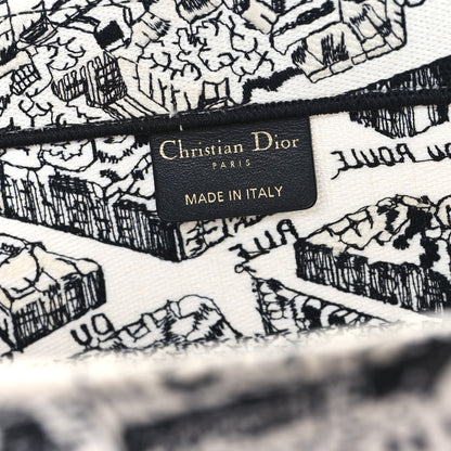 Christian Dior Canvas Embroidered Medium Plan De Paris Book Tote White Black 6 of 12