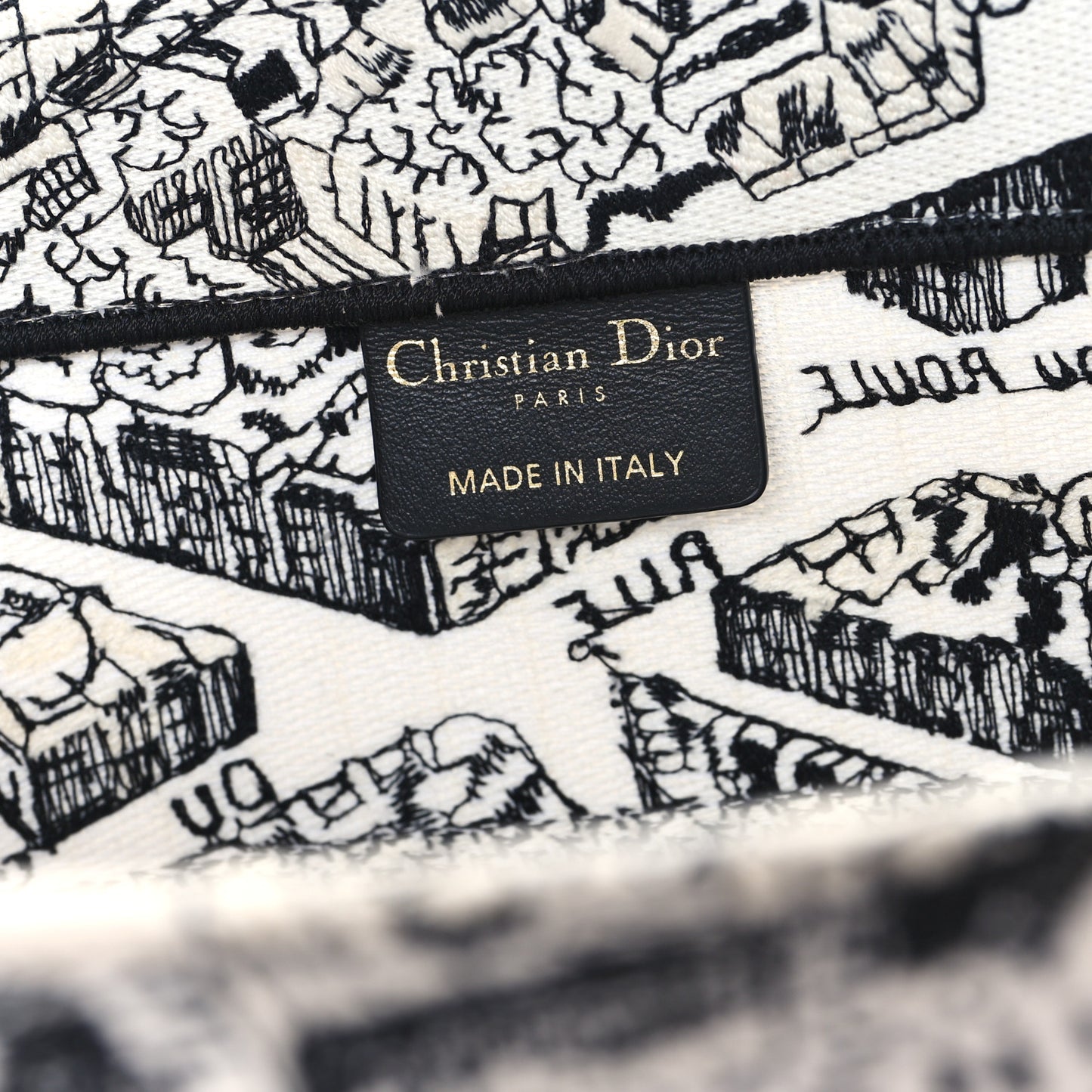 Canvas Embroidered Medium Plan De Paris Book Tote White Black