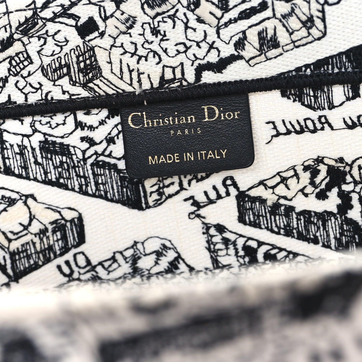 Christian Dior Canvas Embroidered Medium Plan De Paris Book Tote White Black 6 of 12