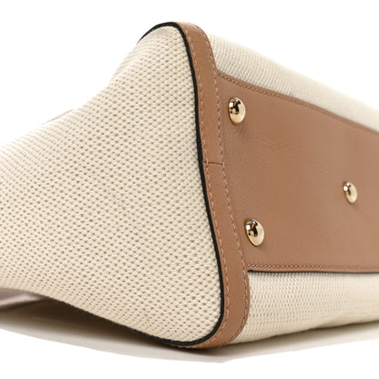 Gucci Linen Canvas Pebbled Calfskin Small Soho Top Handle Bag White Camelia 9 of 10